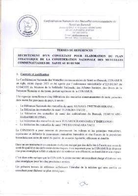 Relance d’avis de recrutement d’un consultant charge d’elaborer un plan strategique de la conamus